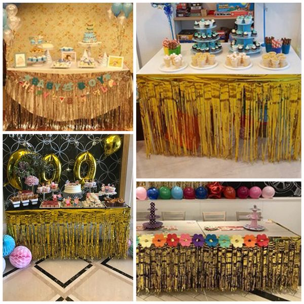 

tinsel shimmer table skirt metallic foil fringe table skirt decoration for l reception wedding christmas party champagnegold