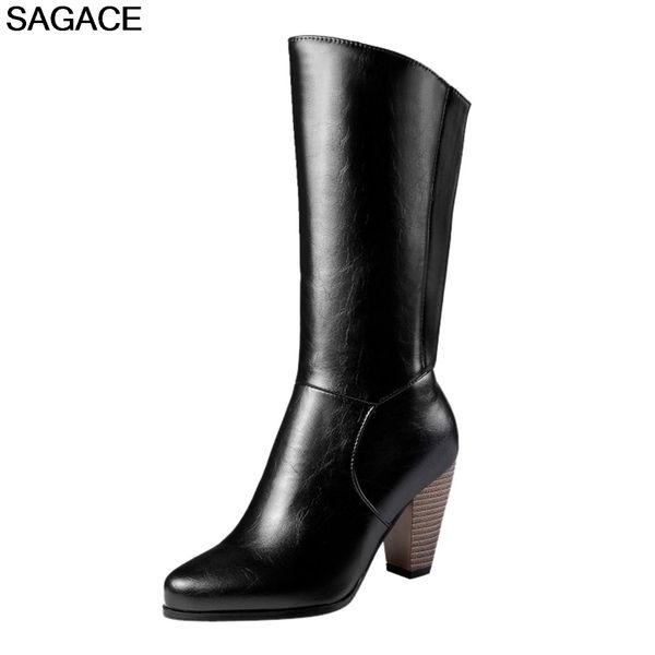 

sagace boots women high heel boots casual large size fashion knee high for women winter warm snow bota feminina 17au8, Black