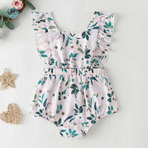 

summer infant newborn baby girls rompers flower ruffles jumpsuit playsuit toddler girls clothes, Blue