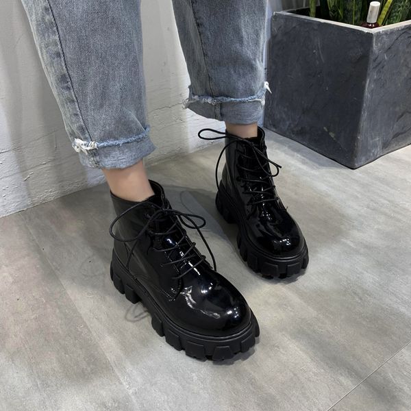 

2020 new women winter boots shoes woman lace up gothic black platform ladies leather ankle boots women shoes fashion botas