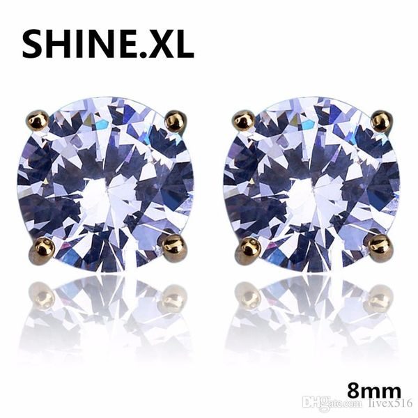 

hip hop gold silver color micro pave cz stone round stud earrings with screw back 4mm 6mm 8mm, Golden;silver