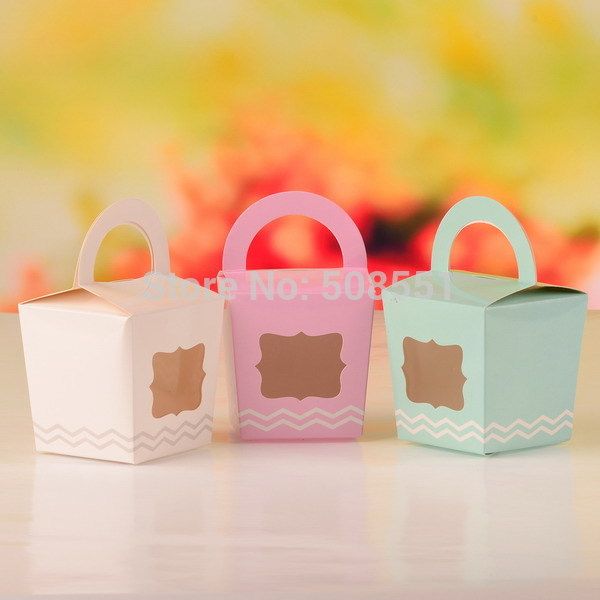 

paper single cupcake cake case wedding party favor more colors candy holder boxes with handle and pvc window 12pcs