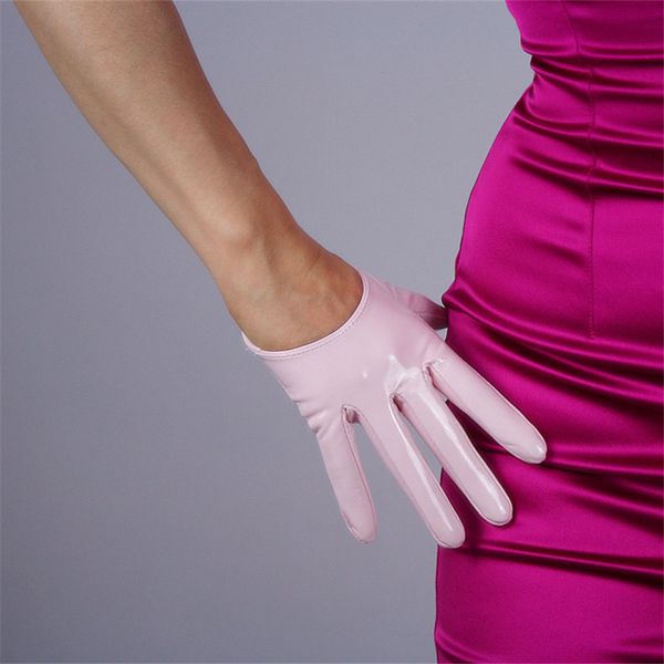 

13cm touchscreen ultra short gloves emulation leather mirror bright leather bright light pink cherry blossom pink female wpu115, Blue;gray