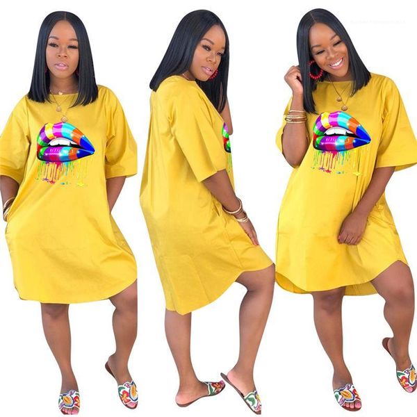 

casual summer fashion loose summer dress fashiondresses plus size shirts dress women dress lips print new 2020, Black;gray