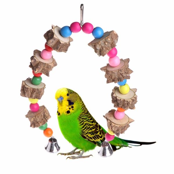 

natural chinese prickly ash wood bite toys parrot chew toys wooden cotton rope swing cage parts pets articles