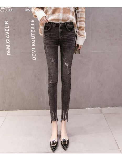 

deep gray cultivate one's morality stretch feet jeans are female, Blue