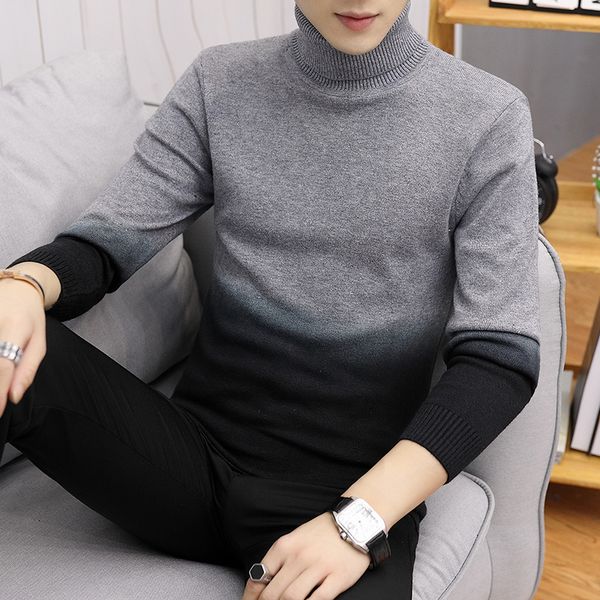 

patchwork turtleneck sweater men 2019 new winter autumn men's gradient casual sweaters male slim fit knitted pullovers men, White;black