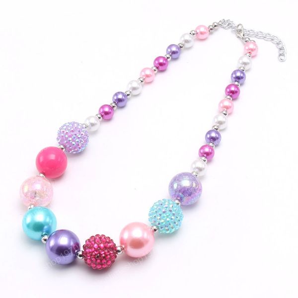 

colorful cute girls chunky bubblegum necklace diy jewelry child fashion rhinestones beads necklace for gift, Red;brown