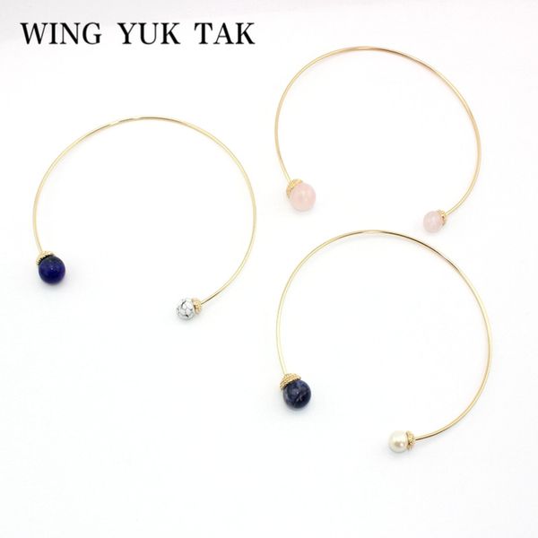 

3 color fashion simple natural stone torques necklace for women classic jewelry wedding party accessories, Silver