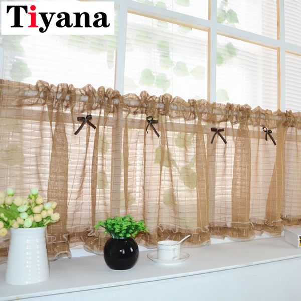 

coffee color short curtain tulle semi-shade kitchen cabinet pink curtain for living room door window screens sc015d2