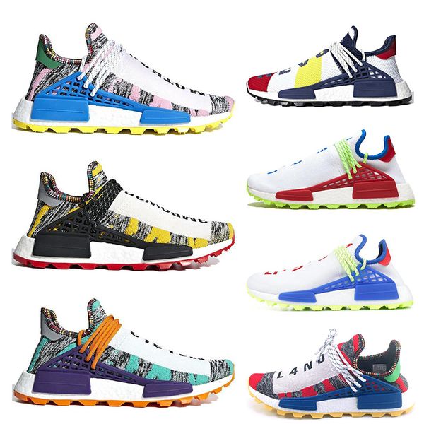 

Fashion Human Race Mens Women Running Shoes Pharrell Williams Solar Pack Afro hu Nerd blue Homecoming mens trainers Sport Sneakers 36-45