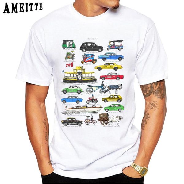

taxis of the world t-shirt fashion men short sleeve old bikes print white casual hip hop boy tee shirt, White;black