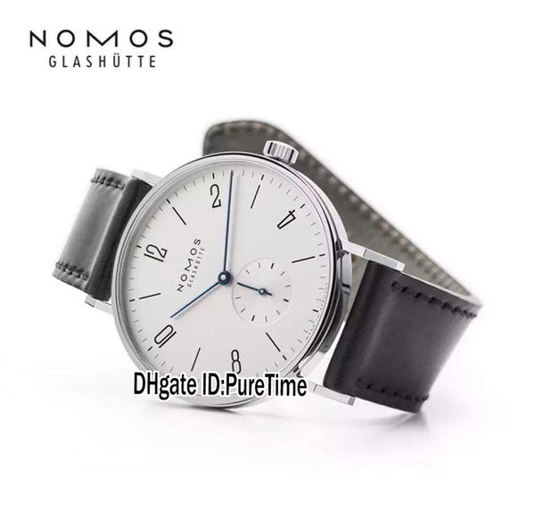 

новый nomos glashutte geschutztes modell tangente 164 стальной корпус белый циферблат синие стрелки автоматические мужские часы кожаные часы, Slivery;brown