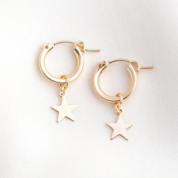 

15mm hoop earrings gold filled handmade star earrings jewelry custom circle boho brincos pendientes oorbellen, Golden;silver
