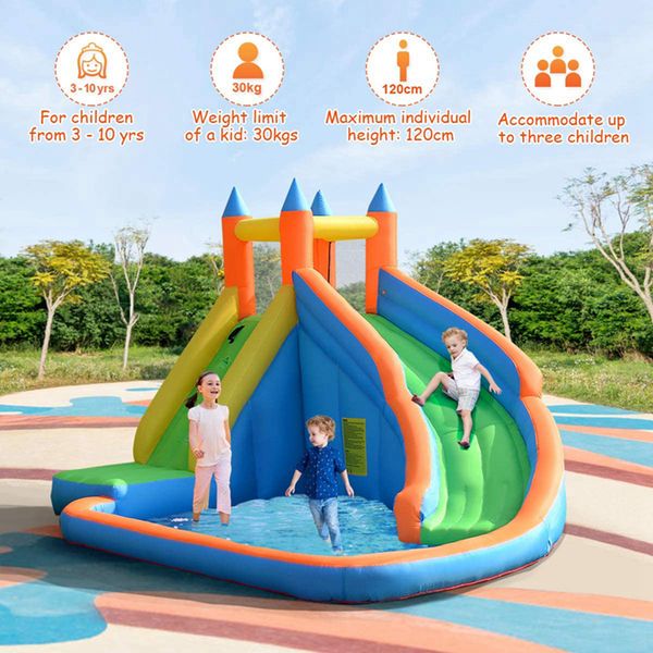 

new arrived inflatable slide bouncer, water pool with long slide, climbing wall, including oxford carry bag, stakes, castle bounce house