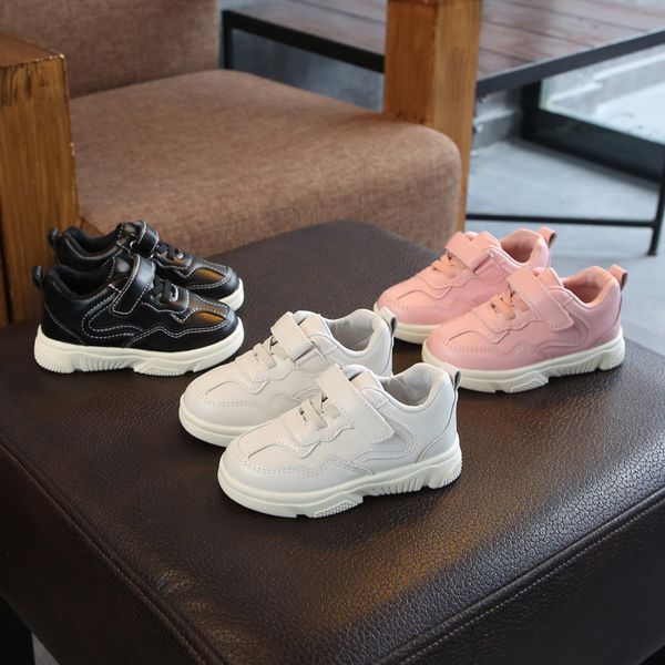 

children's shoes solid color pu rubber classic sports sneakers infant toddler soft anti-slip breathable comfortable shoes, Black