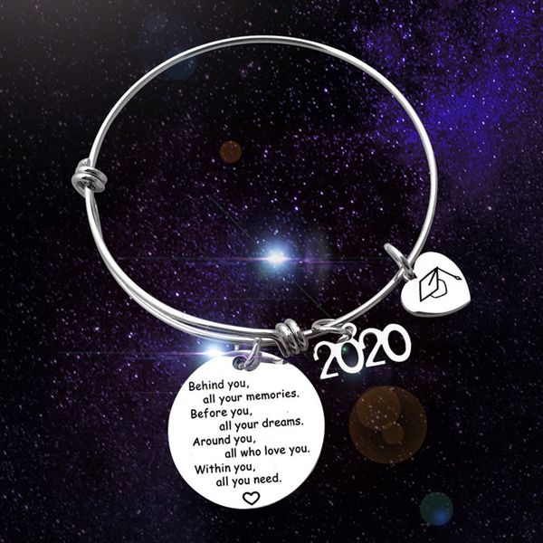 

charm bracelets 1pc snap jewelry 2021 graduation bracelet expandable wire bangle button for college gift, Golden;silver