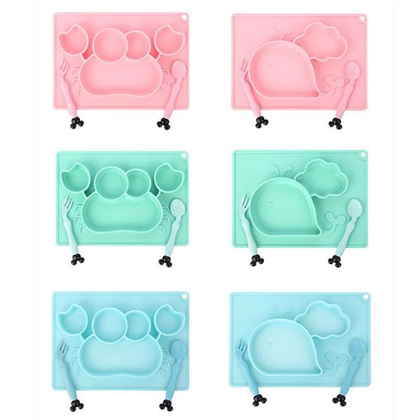 

silica gel baby cartoon bear tableware set toddle dinner plate feeding food dishes children training bowl spoon fork for kids