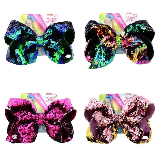 

jojo girls bow hair clips 8 inch double-sided reversible sequins children bow card hairpin fish scale baby hair accessories  color a21502, Slivery;white