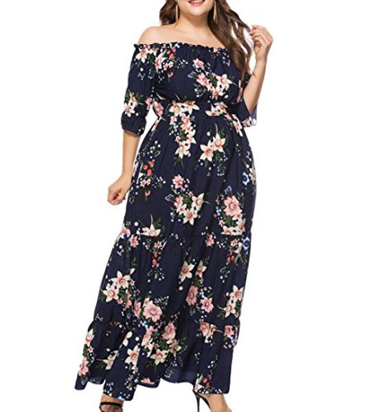 

eternatastic women's plus size polka dot maxi dresses boho long party dress, Black;gray