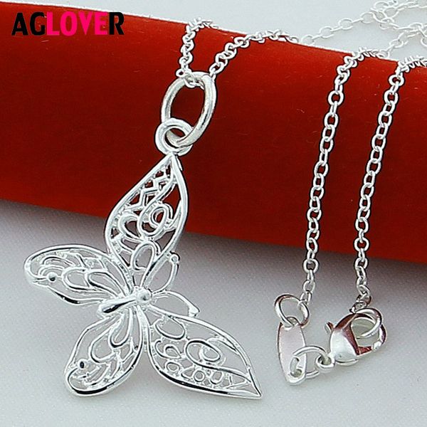 

45cm 925 silverÂ plated butterfly pendant long necklace ladies fashion charm wedding statement necklace high jewelry, Silver
