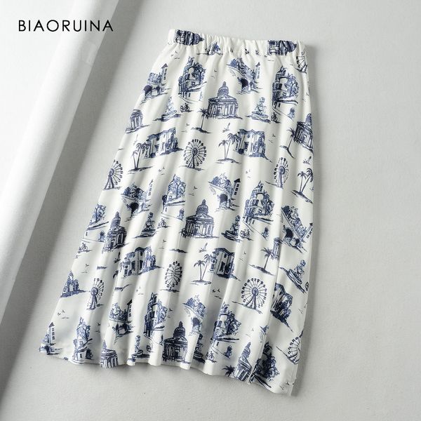 

biaoruina women fashion printed a-line skirt female casual high waist single breasted skirt ladies elegant chic skirts, Black