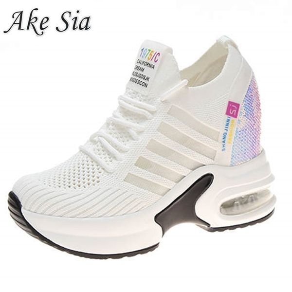 

мода 2019 весна платформа lace-up кроссовки на высоком каблуке женская обувь сетка клин кроссовки летние дышащая повседневная обувь женщина, Black