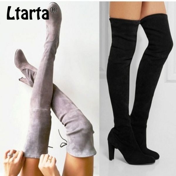 

ltarta 2019 earing spring women's long boots over knee high boots 8 cm heels classic grey black point .hykl-9527