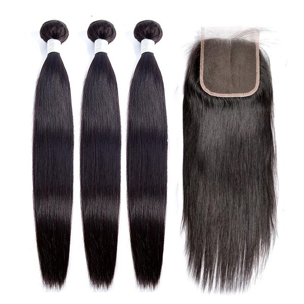 

8-30 inch bundles with closure straight human hair bundles with closure maxine remy brazilian hair weave with closure and bundle, Black