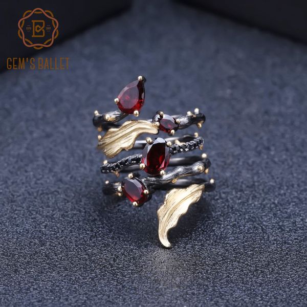 

gem балетных 2.75ct натуральный красный гранат драгоценное кольцо 925 щепка vintage диапазона листьев перстни для женщин fine jewelry cj1912, Slivery;golden