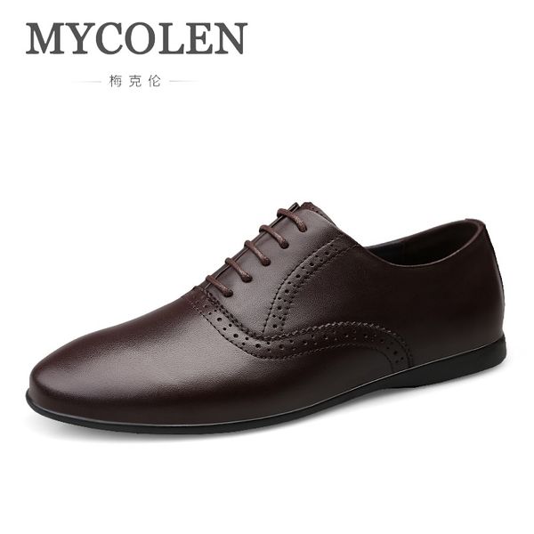 

mycolen genuine leather men shoes bullock carving casual shoes mens business leisure oxford for male scarpe uomo eleganti, Black