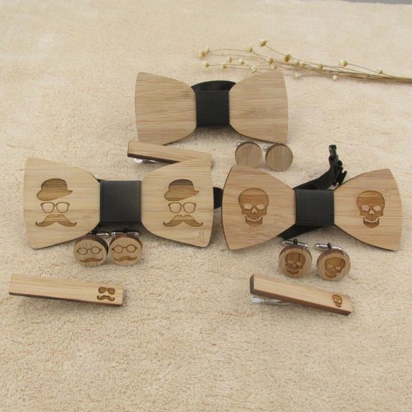 

new wooden tie cufflinks tie clip fashion wood bow wedding accessory handmade wooden ties gravata set, Blue;white