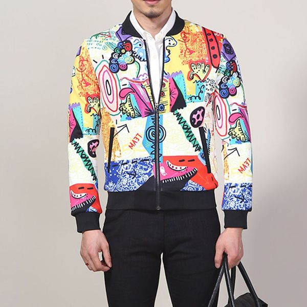 

new 2019 fashion thick brand jacket men luxury creative print college trend casual mens jackets coats slim fit large size m-4xl, Black;brown