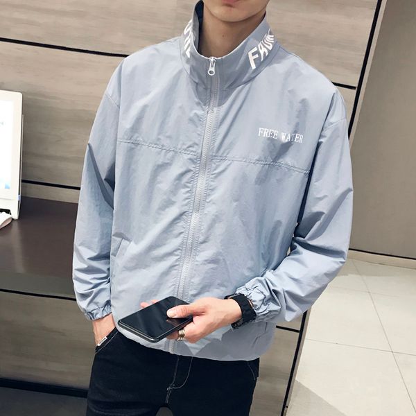 

sun protection clothing jackets men fashion chaqueta hombre streetwear loose bomber jacket stand collar print outwear coat, Black;brown