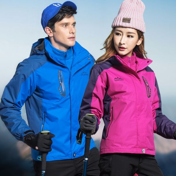 

3 in 1 softshell waterproof jacket women men outdoor breathable couple windproof fleece warm hiking jacket with detachable liner, Blue;black