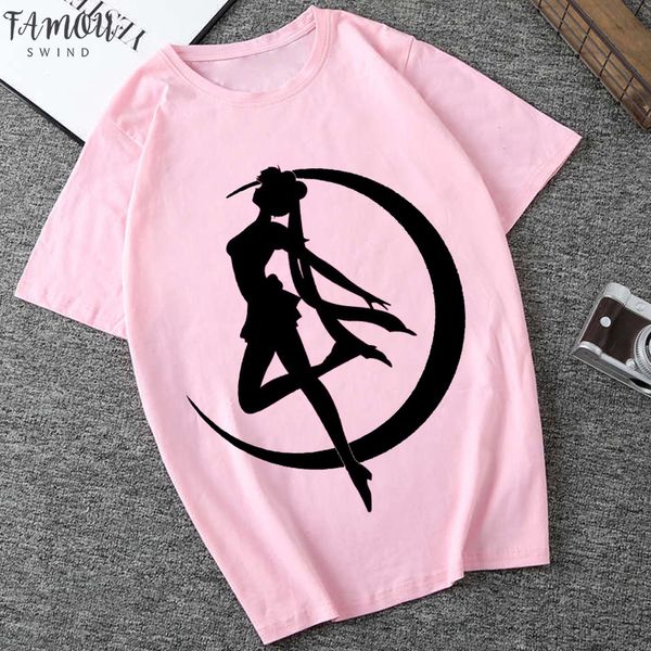 

sailor moon 90s funny pink t shirt harajuku clothes tshirt aesthetic cat anime vogue t shirt kawaii graphic tees women, White