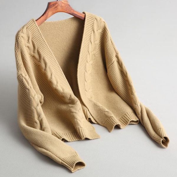 

women knit cardigan autumn winter v-neck twist sweater coat loose vintage solid sweaters, White;black