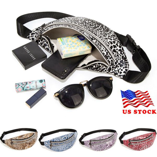 

new fashion women travel waist fanny pack money belt wallet leopard bum bag pouch bags black blue purple red yellow