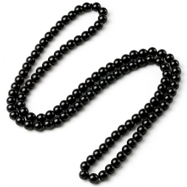 

handmade bright black onyx natural energy stone beads knot long necklace for men women lucky jewelry new arrivals, Silver