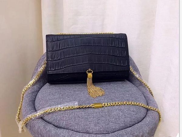 Últimas 8858 Classic Melhor Couro de Crocodilo Brand-New Style Handbag Metal Cadeia com Borla Birsthday Gift Macio Minibag 24cm 15cm 5cm
