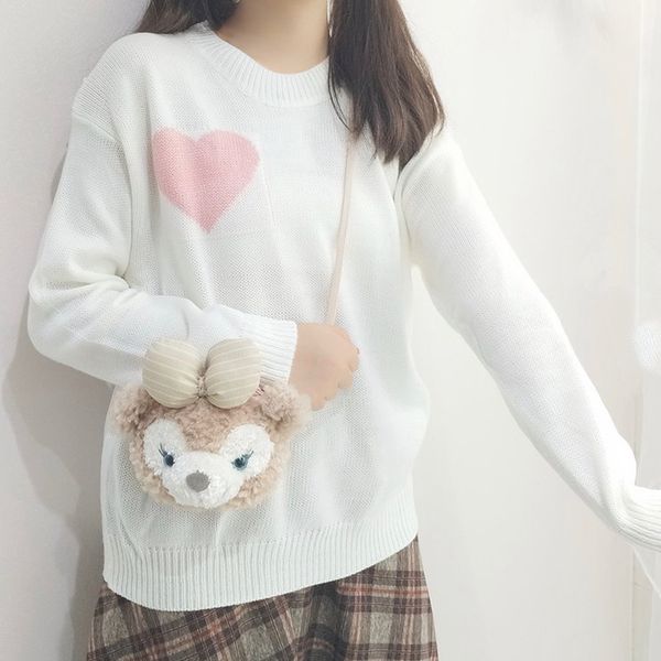 

sweater female 2019 spring new korean version of the love solid color commuter pullover loose long-sleeved round neck sweater, White;black
