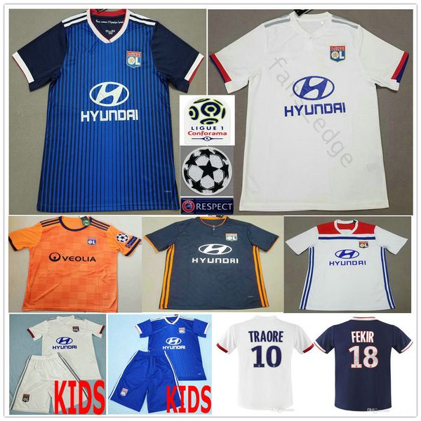 

2019 2020 lyon occer jer ey 18 fkir 11 memphi 9 marinao 10 traore 8 aouar cu tom white blue orange kid football hirt