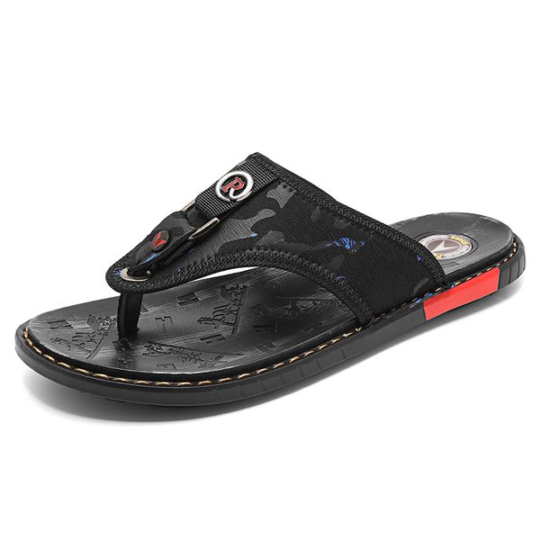 

summer men's slippers shoes flip flop beach comfortable t-strap open toe slipper men four season indoor outside shoes male, Black