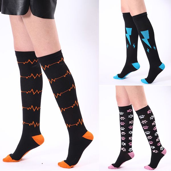 

elastic compression socks professional leg protection long socks men& women happy leg shaper girls knee high, Black;white