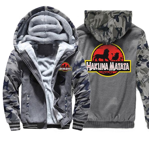 

funny the lion king anime camo hoodie hakuna matata men coat autumn casual sportswear hip hop streetwear men fleece outwear coat, Black