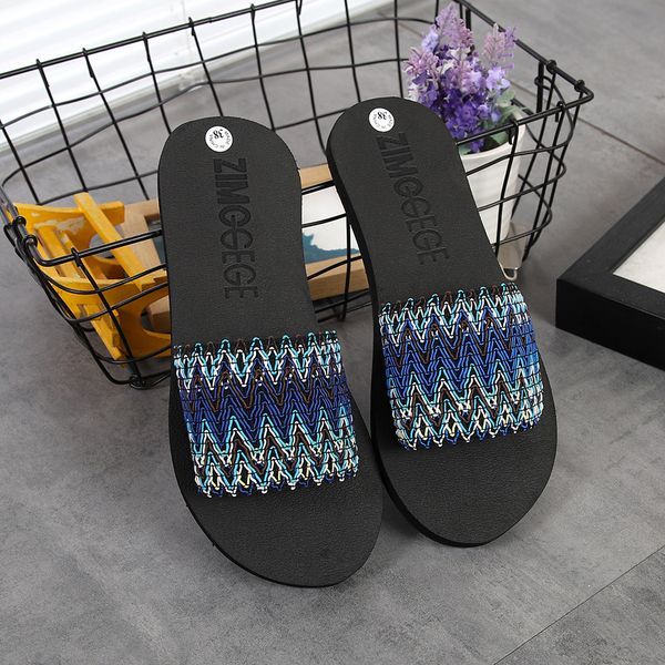 

good quality new women national style summer sandals indoor outdoor soft slippers flip-flops beach shoes, Black