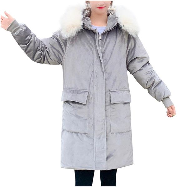 

women fashion outerwear long cotton-padded jackets pocket suede hooded coats #5o07, Black