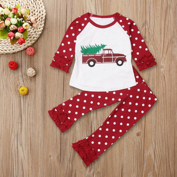 

baby christmas clothes xmas cartoon t shirt ruffles dot pant outfit new year party 2pcs winter set toddler boy girl clothes 19nv, White