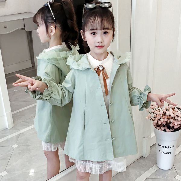 

cute girls outwear autumn new casual hooded girls coats cotton loose kids windbreakers lace patchwork princess clothes vestidos, Blue;gray