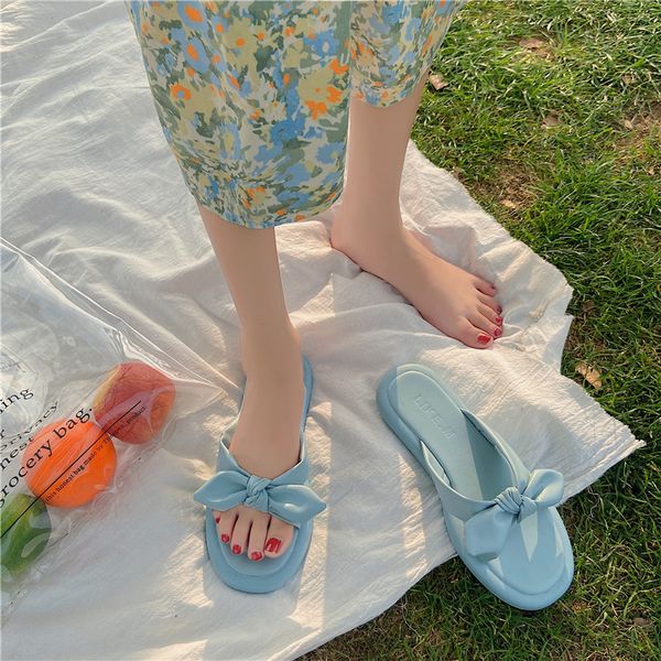 

slippers casual butterfly-knot shoes slipers women slides soft 2020 summer flat rubber fashion pu basic slippers casual, Black